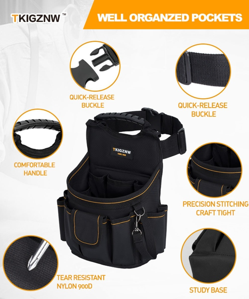 Tool Belt Bag – 18-Pocket Large Tool Organizer Pouch with Wide Mouth Opening, Polyester for Construction
