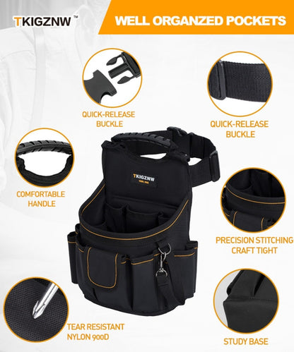 Tool Belt Bag – 18-Pocket Large Tool Organizer Pouch with Wide Mouth Opening, Polyester for Construction