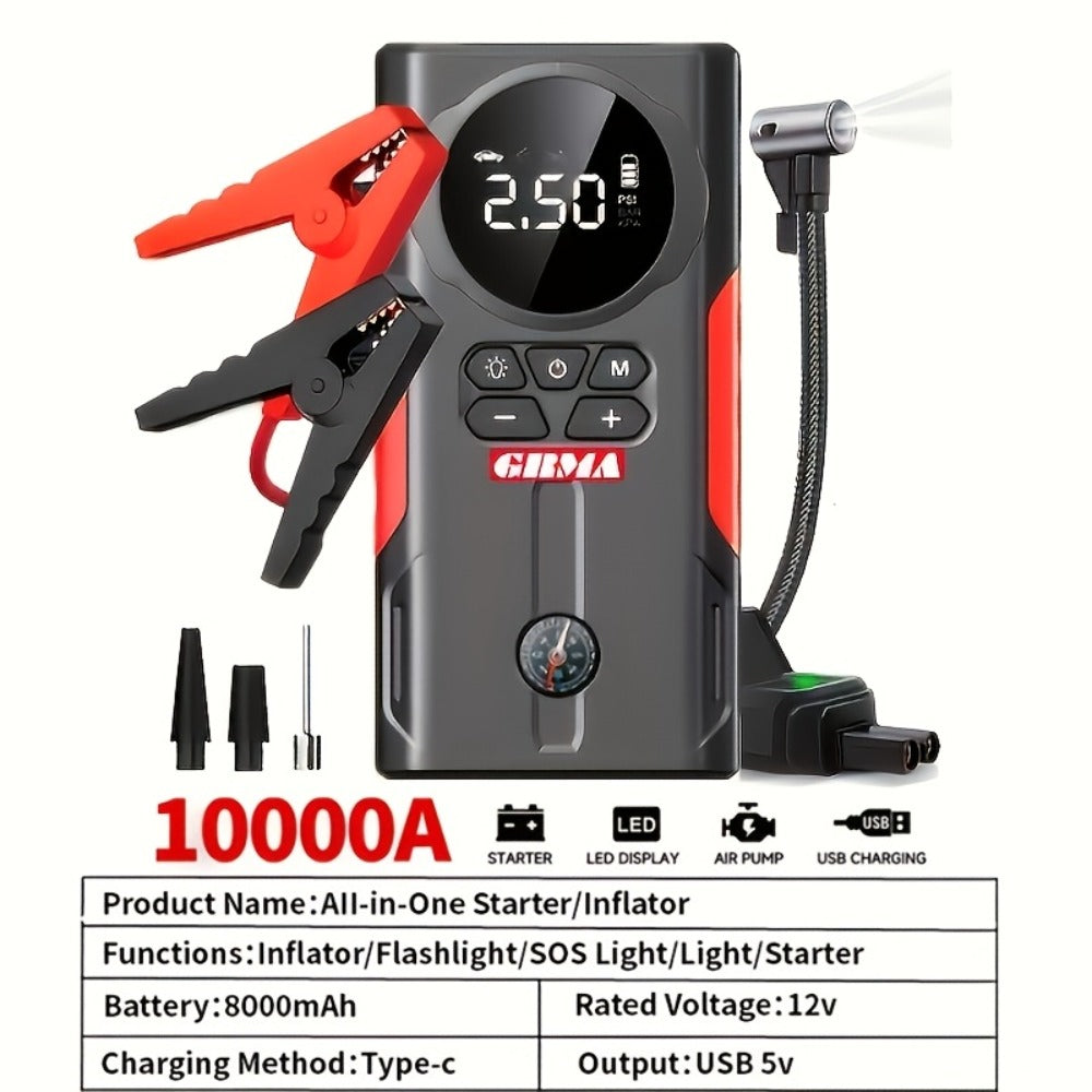 Car Jump Starter with Air Compressor 150PSI – 7-in-1 Portable Emergency Battery Booster Pack for Gas & Diesel Engines, Digital Display