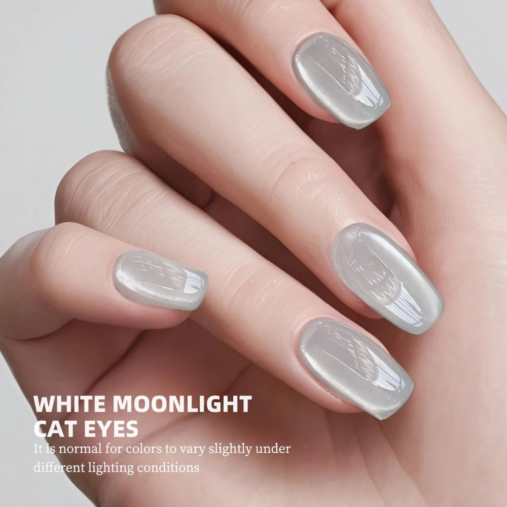 Gel Nail Polish 5-Piece Magnetic Cat-Eye Set with Ruby, Raspberry, Blackberry, White-Moonlight and Clear Shades for UV/LED Cure