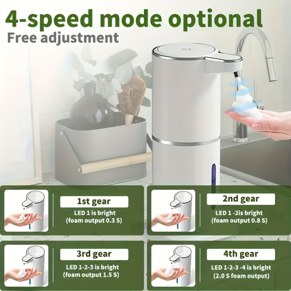 Foam Soap Dispenser Wall Mount Touchless 400ml USB Rechargeable IPX5 4 Adjustable Levels for Home Cooking, Dining and Outdoor Meals