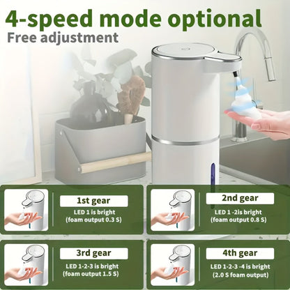 Foam Soap Dispenser Wall Mount Touchless 400ml USB Rechargeable IPX5 4 Adjustable Levels for Home Cooking, Dining and Outdoor Meals