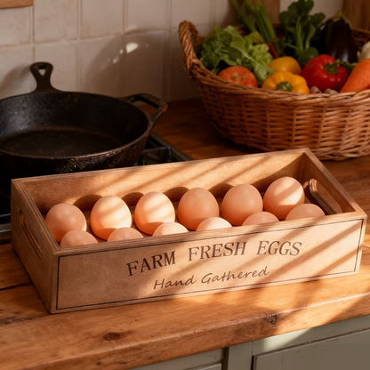 Farmhouse Wooden Egg Holder Rack 2pcs – 24 Egg Storage Display with Handle for Kitchen, Farm, Easter