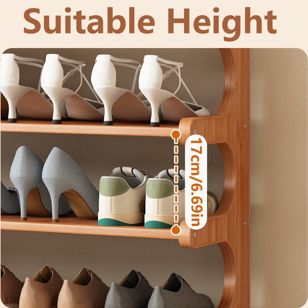Shoe Rack Bamboo Freestanding Organizer with 3-Layer, 5-Layer or 6-Layer Brown Height Options
