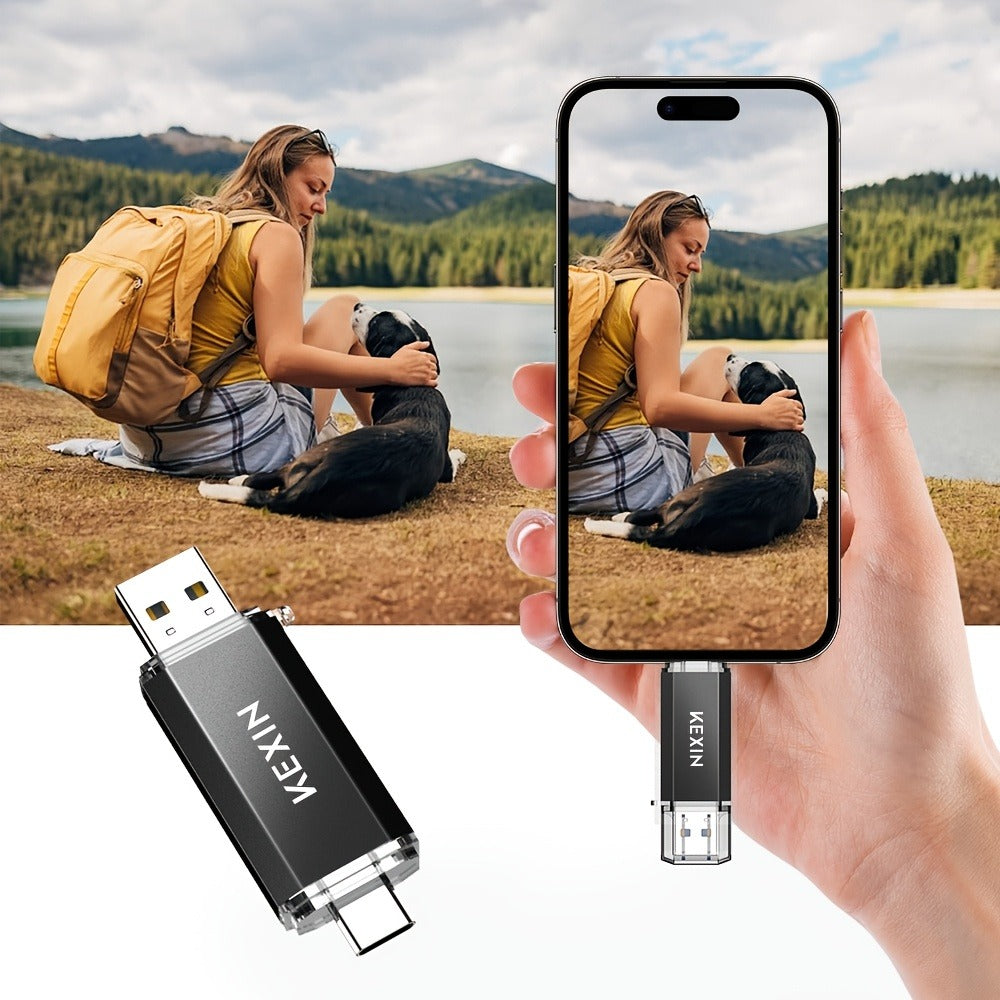 USB Flash Drive KEXIN 2-in-1 USB 2.0 and Type-C Rotating Memory Stick in 32GB, 64GB or 128GB