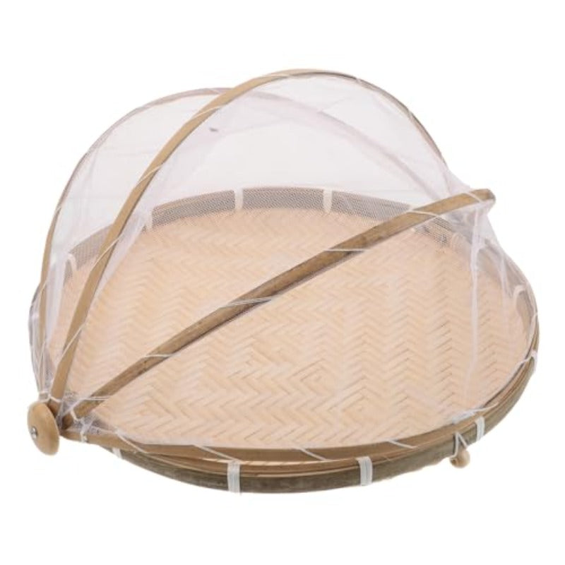 Hand Woven Fruit Basket with Lid – Bamboo Food Storage Basket for Kitchen Countertop, Bread, Vegetables, Picnic Organizer with Mesh Cover