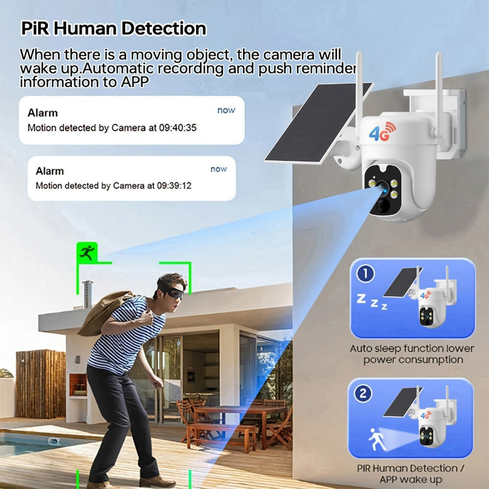 Solar Security Camera 4G Outdoor, AI Smart Alarm, Solar Powered, No WiFi & Wire-Free, 4G LTE Surveillance Camera for Farm