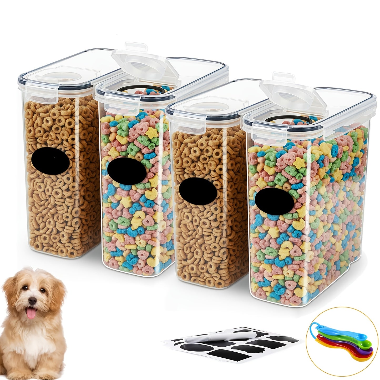 Airtight Pet Food Storage Containers 4-Pack BPA Free – 1.06 Gallon Plastic Canisters for Dog Food, Cat Food, Dry Treats, Grains & Rice