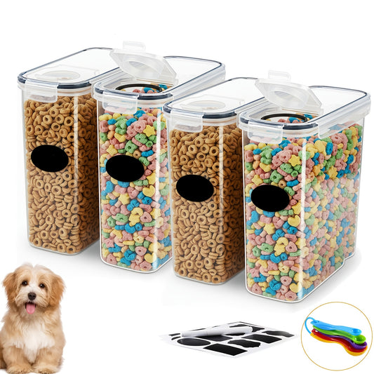 Airtight Pet Food Storage Containers 4-Pack BPA Free – 1.06 Gallon Plastic Canisters for Dog Food, Cat Food, Dry Treats, Grains & Rice