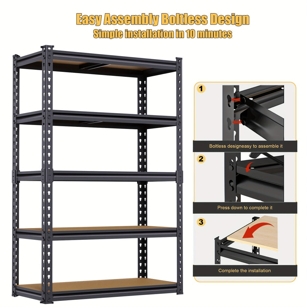 5-Tier Garage Shelving Unit Adjustable Storage Shelves 72"/60"H x 35.5"W x 16"D for Garage, Closet & Pantry Organization