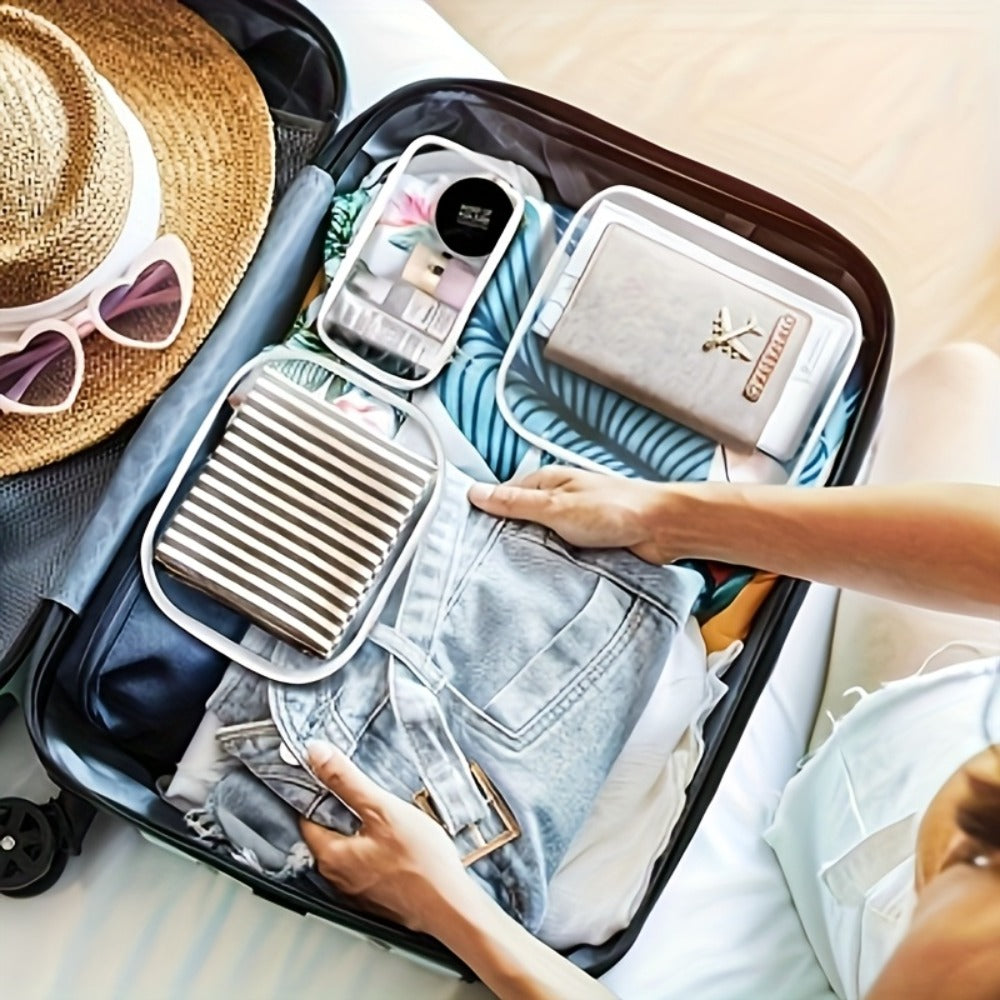 Six-Piece Clear Hard-Shell Organizer Set with Two Small, Two Medium and Two Large Zippered Cases