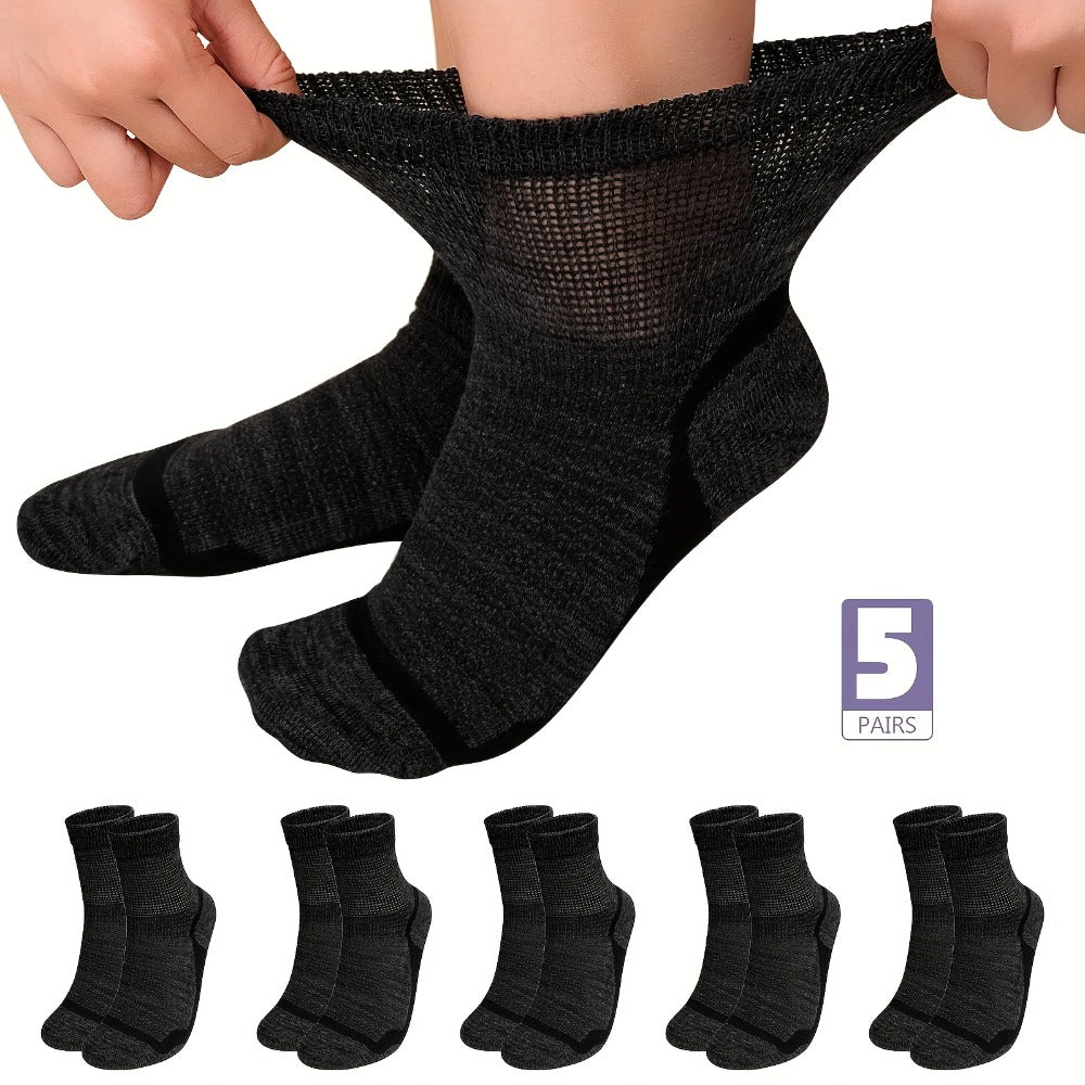Wide Calf Socks 5 Pairs Loose Top Non-Binding Breathable Crew Socks for Men Women Plus Size for Entryways, Bedrooms and Living Spaces