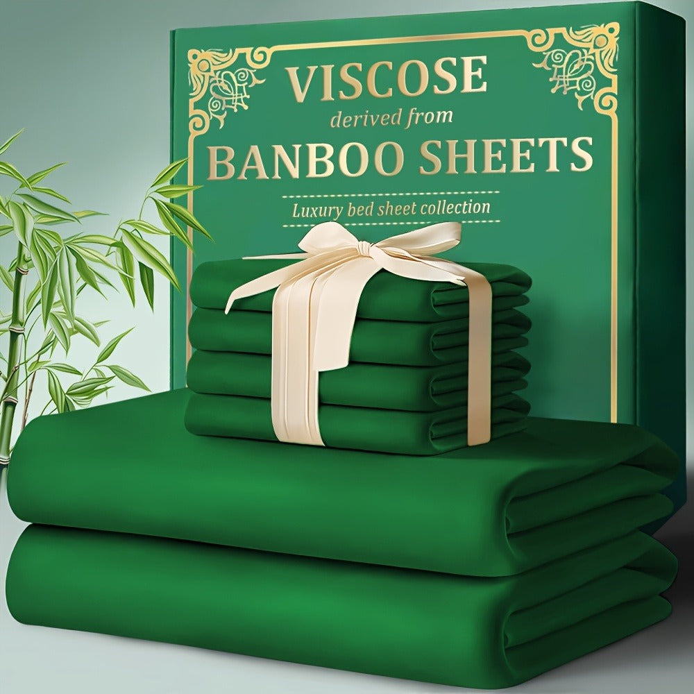 Bamboo Fitted Sheet Set 4-Piece Deep Pocket 18"-24", 2200TC Ultra- Cool Breathable Bed Sheets, Anti-Shrink Fade-Resistant