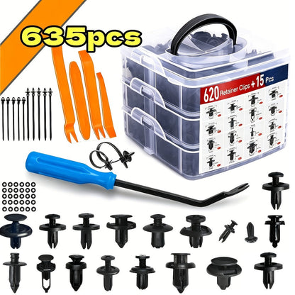 Automotive Push Retainer Clip Kit with 115, 635, 640 or 1290-Piece Options and Pictured Removal Tools
