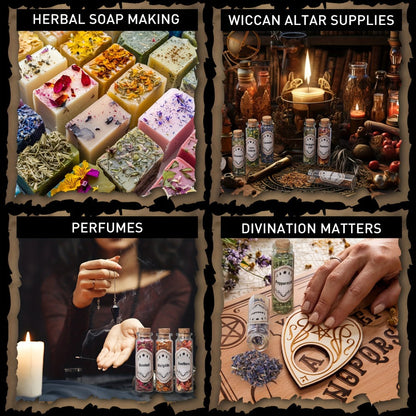 43-Piece Dried Herbs & Flowers Witch Ritual Kit, Sachet Supplies Set with Crystal Spoon, Black Feather & Bell for Pagan Spells