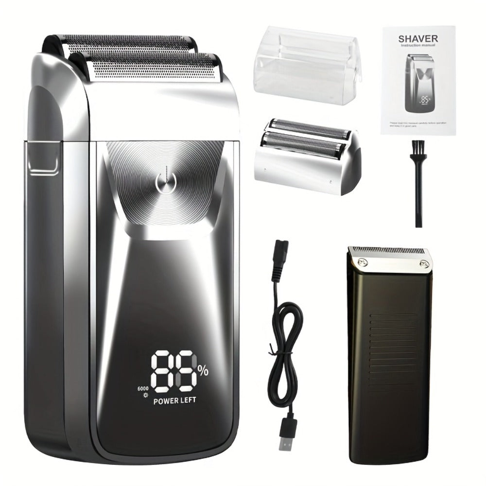 Bald Head Shaver & Beard Trimmer 2-in-1 Electric USB Rechargeable – Aluminum Foil Razor Professional Hair Clipper Grooming Tool for Men