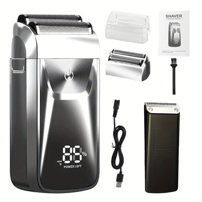 Bald Head Shaver & Beard Trimmer 2-in-1 Electric USB Rechargeable – Aluminum Foil Razor Professional Hair Clipper Grooming Tool for Men