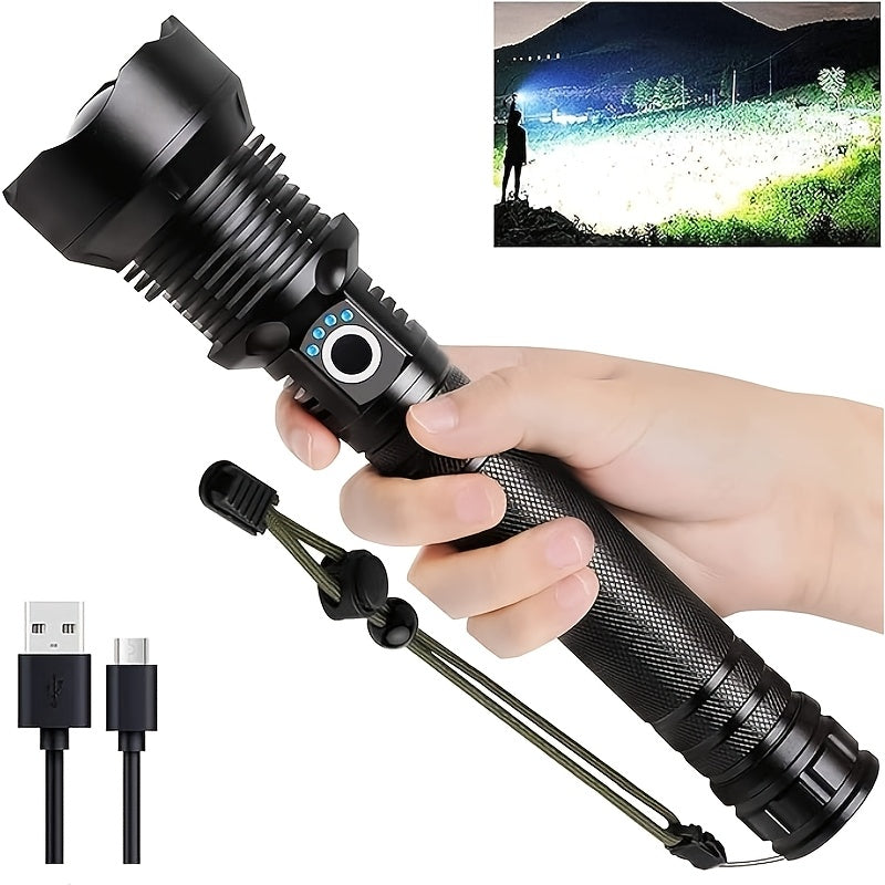 Rechargeable Handheld Flashlight with Adjustable Zoom, USB-C Charging, Power Display and X81-04 Model