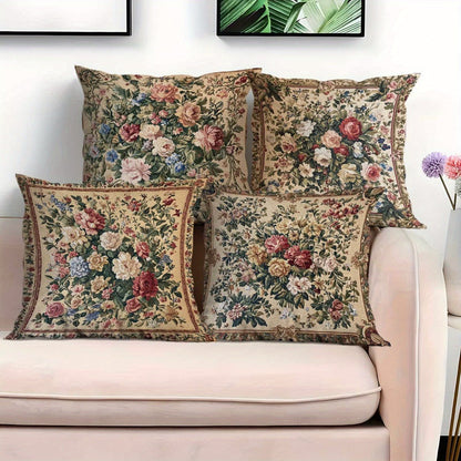 Vintage Floral Pillow Covers Set of 4 Soft Cozy Cushion Cases with Zipper 18x18in Single-Sided Print for Living Room Bedroom Porch Patio Car