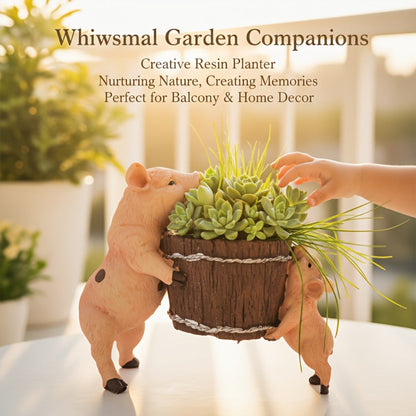 Bohemian Pig-Shaped Resin Planter - Cute Swine Succulent Vase with Root Base for Potted Plants, Herbs & Cacti