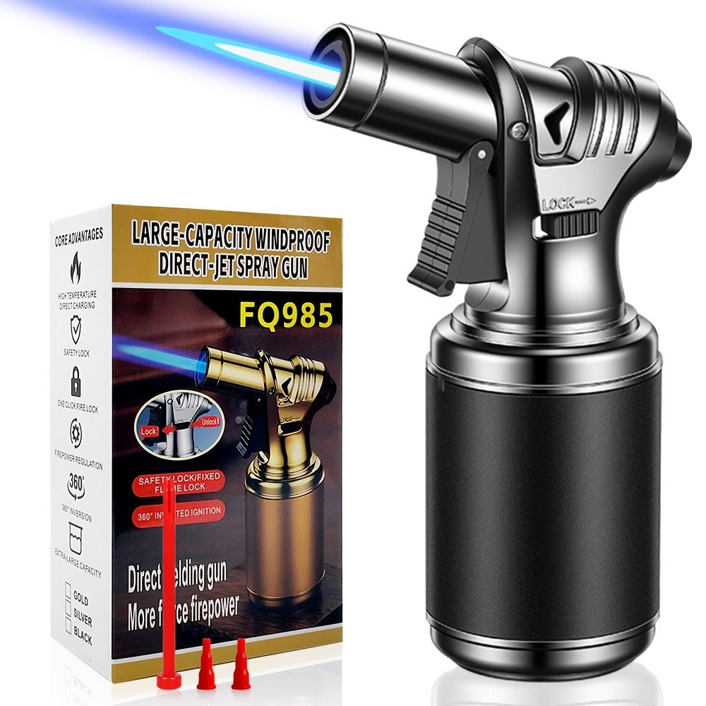 Big Tank Kitchen Butane Torch Lighter Adjustable Flame & Safety Lock - Refillable Blow Torch with Refill Adapters for Creme Brulee