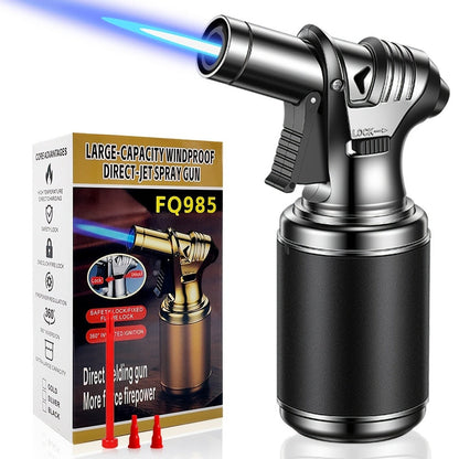 Big Tank Kitchen Butane Torch Lighter Adjustable Flame & Safety Lock - Refillable Blow Torch with Refill Adapters for Creme Brulee