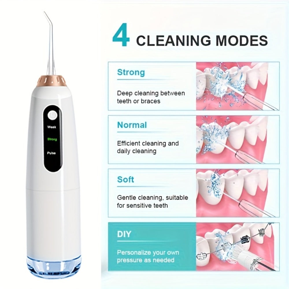 Water Flosser Oral Care Kit, 3-Mode Portable Electric Dental Cleaner, USB Rechargeable, 4-Function Nozzle