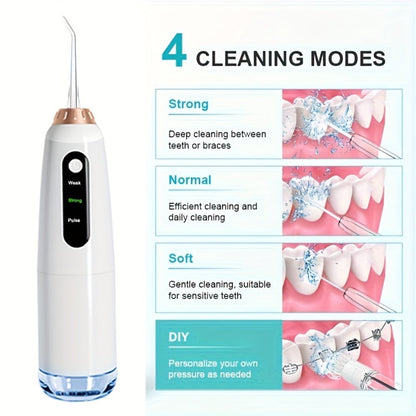 Water Flosser Oral Care Kit, 3-Mode Portable Electric Dental Cleaner, USB Rechargeable, 4-Function Nozzle
