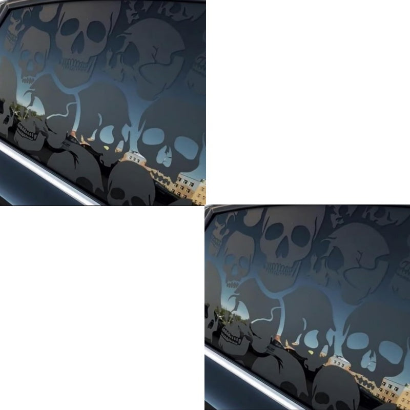 Two-Piece Gothic Skull Car Window Decals in Type A, C or D Artwork with Small or Large Sizes