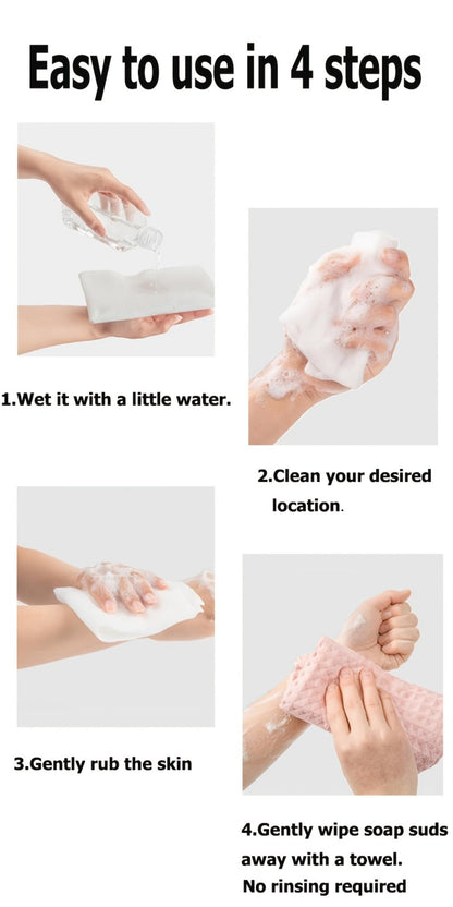 No-Rinse Disposable Bath Wipes 100pcs Large 11.81in - Foaming Body Cleansing Cloths Soap for Bath Time, Home Spa and Personal Care