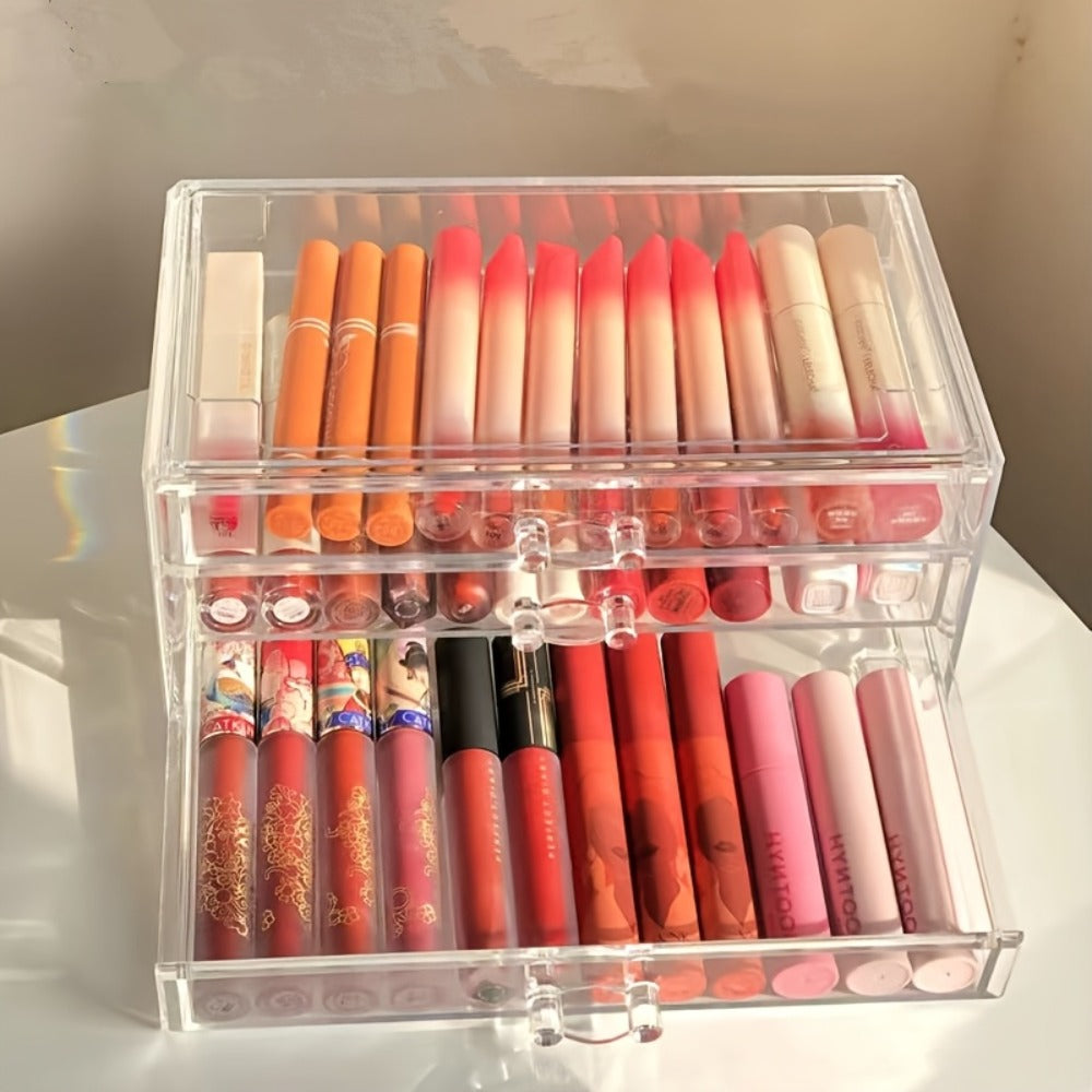 Clear Acrylic Makeup Organizer 5-Tier with Drawers Dustproof Cosmetic Storage for Lipstick Foundation Brushes Skincare
