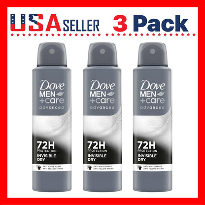 Dove Men+Care Invisible Dry Antiperspirant Spray, 150 ml Cans in Three-Pack with 72H Label