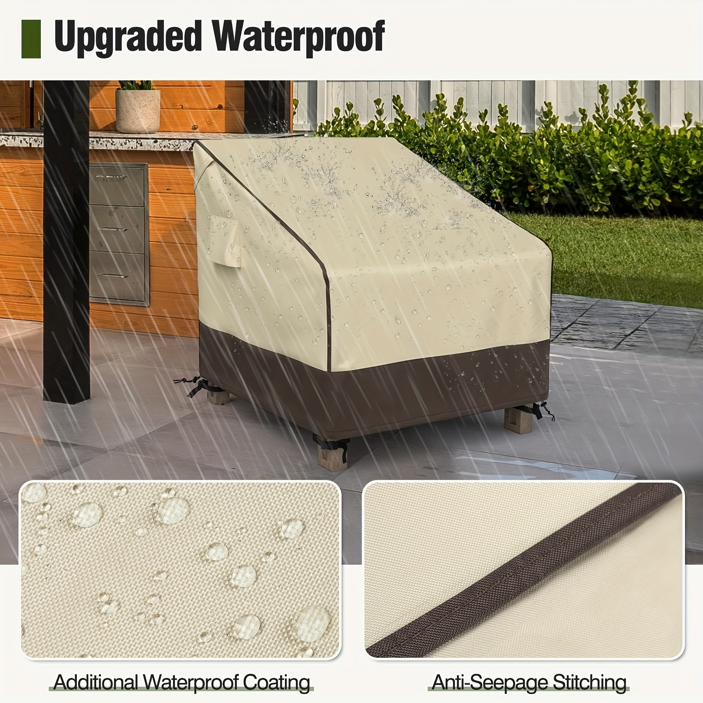 Two-Pack Patio Chair Covers in Beige and Brown with 32- or 35-Inch Width and 36-Inch Height