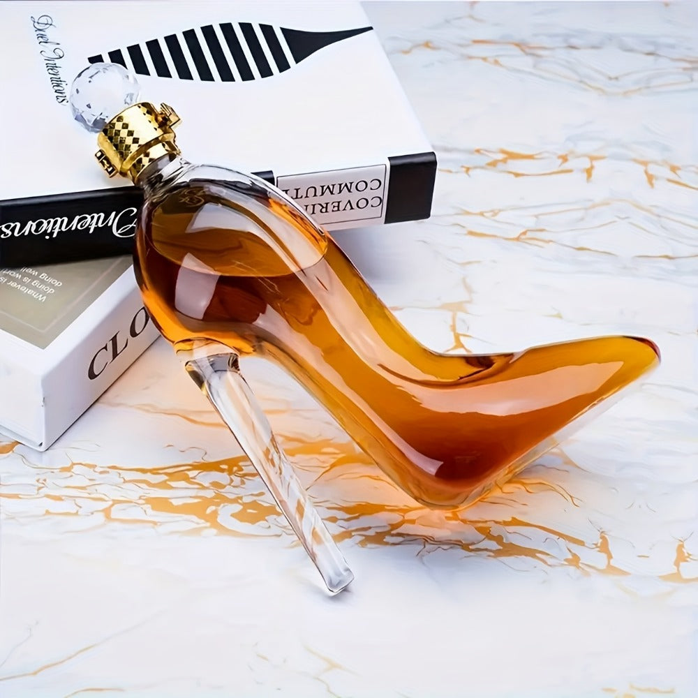High Heel Shoe Decanter Crystal Glass with Stopper 26oz, Handmade Transparent Wine Decanter for Kitchen Dining Decor