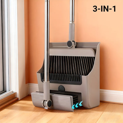 Broom and Dustpan Set with Long Handle - 2-in-1 3-in-1 4-in-1 Foldable Broom Dustpan Combo with Floor Brush for Home Office Dorm Room