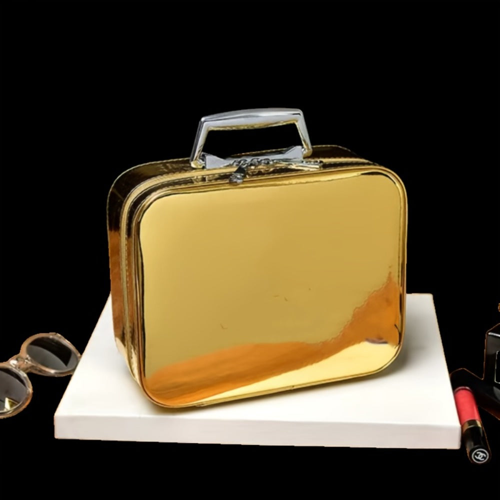 Glitter Makeup Travel Case Hard Shell Large Capacity Flat Lay Organizer Luxury Cosmetic Storage Box for Women Portable Fits in Suitcase Gold