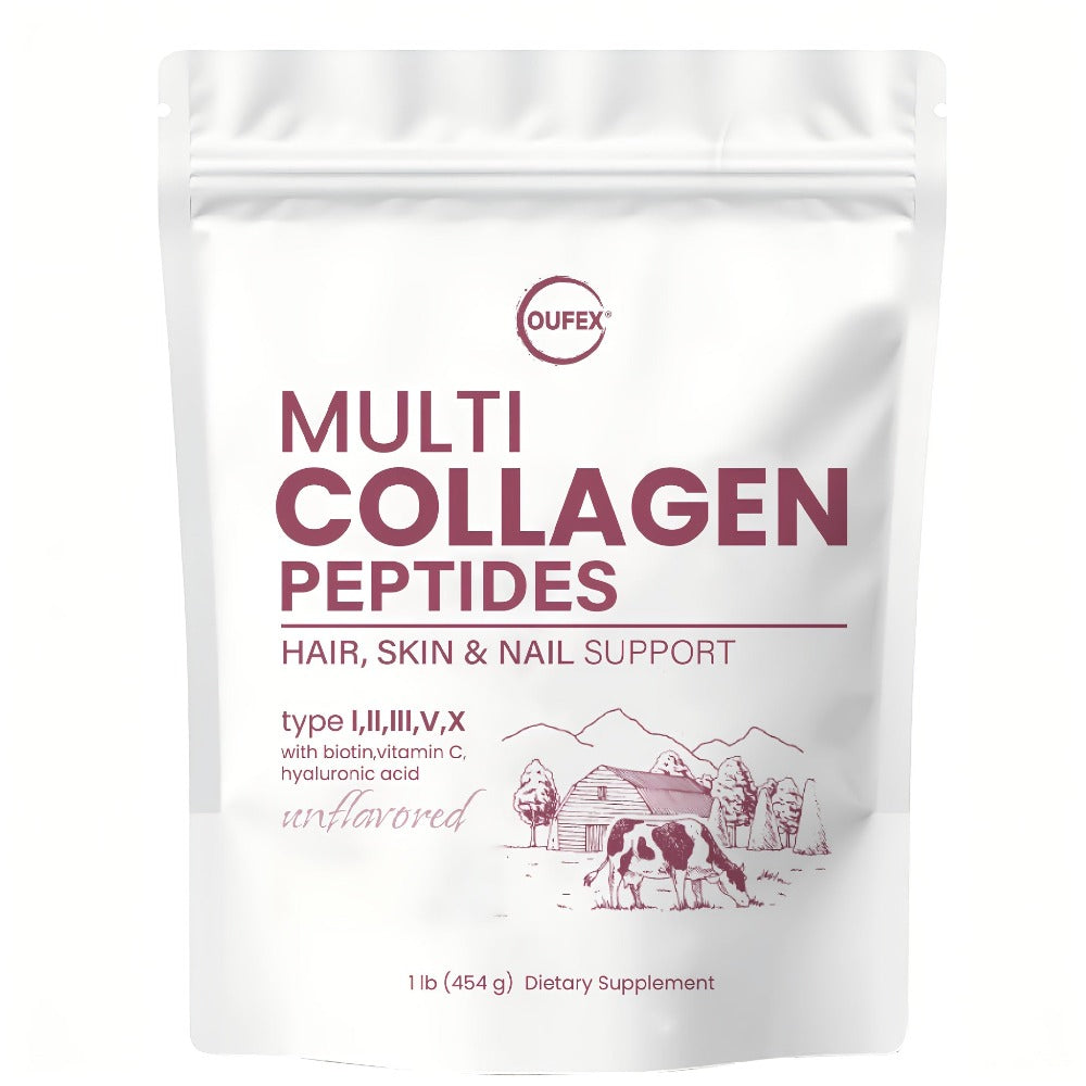 Multi-Collagen Powder Type I II III V X with Hyaluronic Acid, Biotin & Vitamin C - Hydrolyzed Protein for Skin