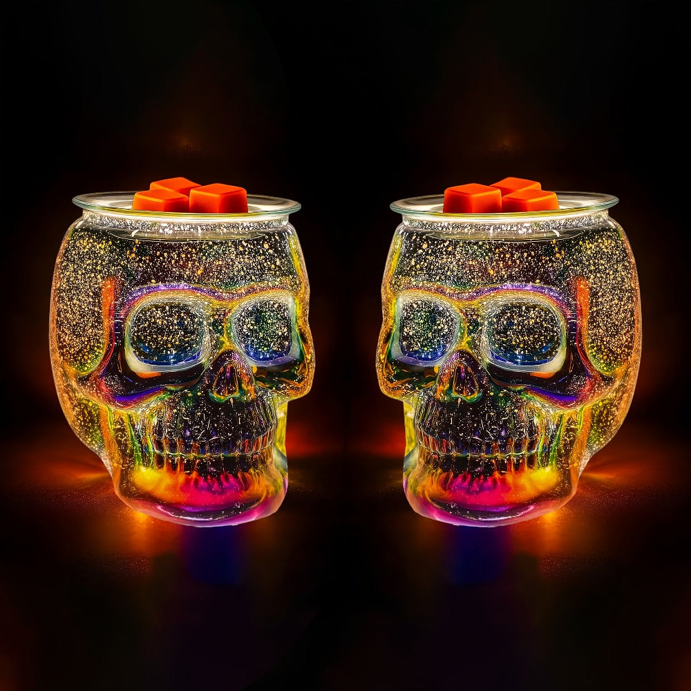 3D Glass Skull Electric Wax Melter Warmer – USB Powered PTC Aromatic Wax Burner for Home Decor, Halloween Christmas Holiday Gift