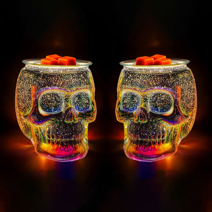 3D Glass Skull Electric Wax Melter Warmer – USB Powered PTC Aromatic Wax Burner for Home Decor, Halloween Christmas Holiday Gift