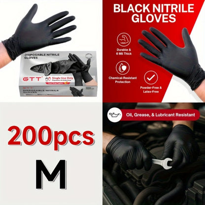 Nitrile Disposable Gloves 200 Count, Black Latex-Free Powder-Free Exam Gloves, Touchscreen Compatible