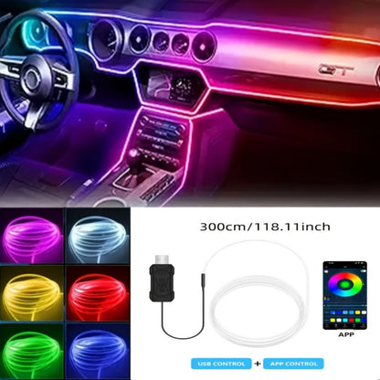 Three-Meter Fiber-Optic Car Interior Ambient Light Strip with App, Remote and Music-Sync Controls