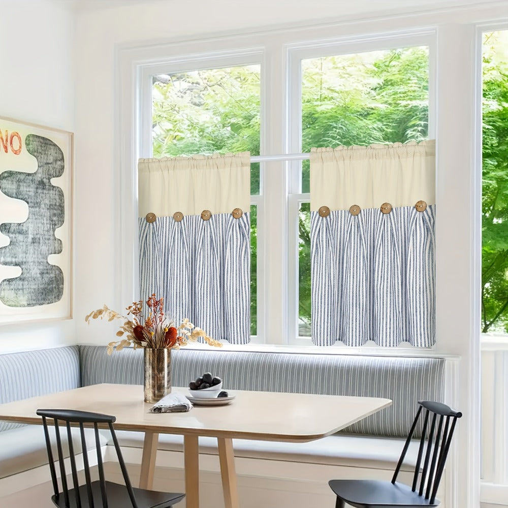Semi Sheer Curtains Bohemian Linen Cotton Patchwork Grommet Top Window Drapes for Bedroom Living Room Kitchen Bathroom Cafe