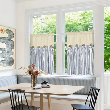 Semi Sheer Curtains Bohemian Linen Cotton Patchwork Grommet Top Window Drapes for Bedroom Living Room Kitchen Bathroom Cafe