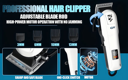 Hair Clipper Kit with Scissors for Home & Salon – Professional Stainless Steel Blade, Digital Display, USB Rechargeable Hair Cutting Set