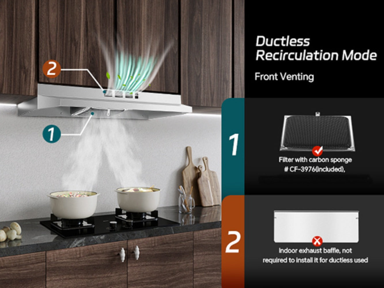 Range Hood 36 Inch Under Cabinet Ducted Ductless Convertible Stainless Steel 350CFM 2-Speed for Home Cooking, Dining and Outdoor Meals