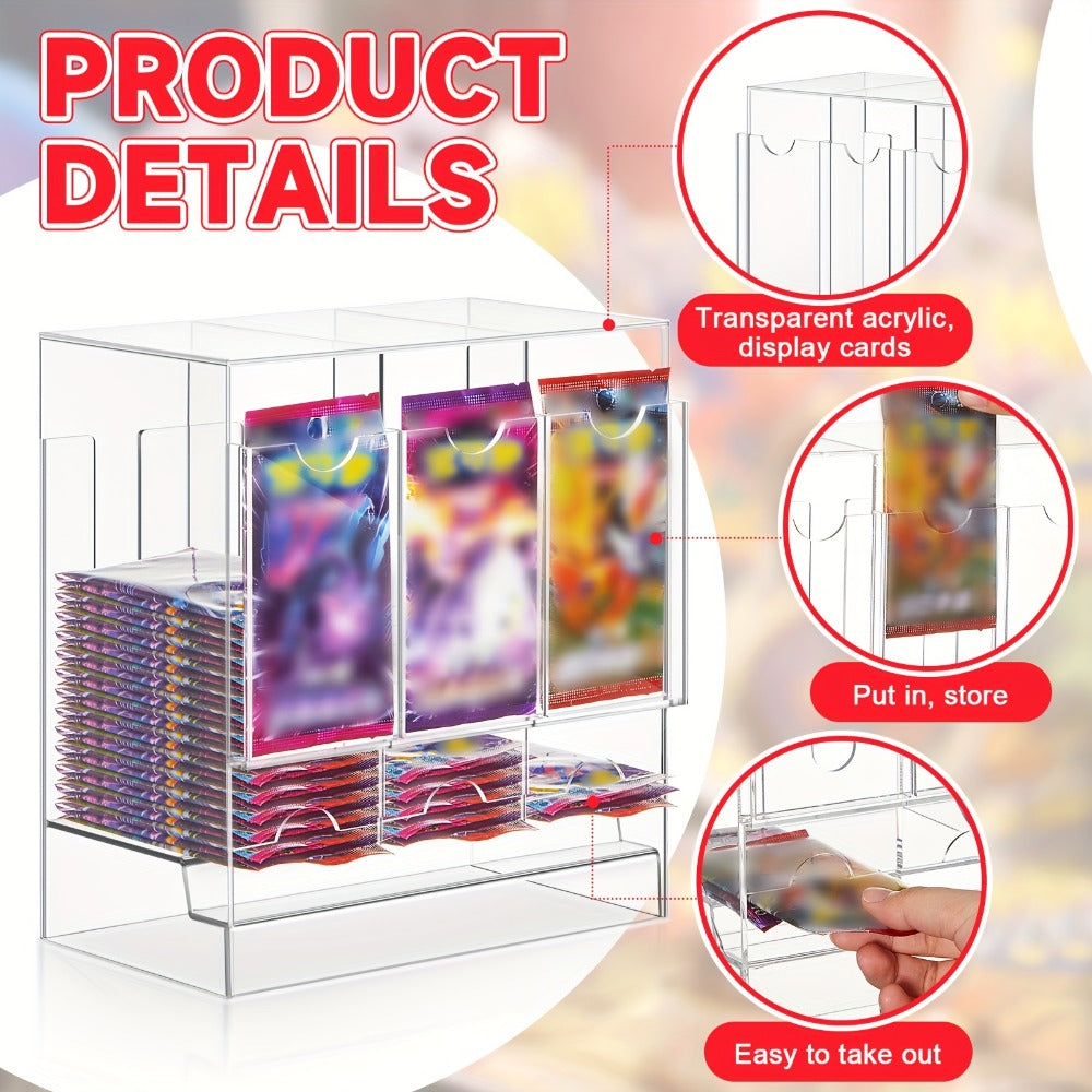 Booster Pack Dispenser Acrylic 3 Slots Clear Display Stand – Trading Card Pack Organizer Rack for Pokemon MTG Yu-Gi-Oh Sports Cards