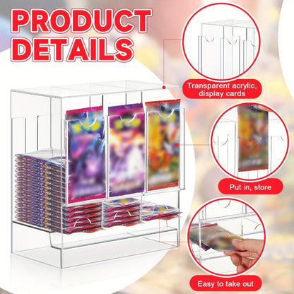 Booster Pack Dispenser Acrylic 3 Slots Clear Display Stand – Trading Card Pack Organizer Rack for Pokemon MTG Yu-Gi-Oh Sports Cards