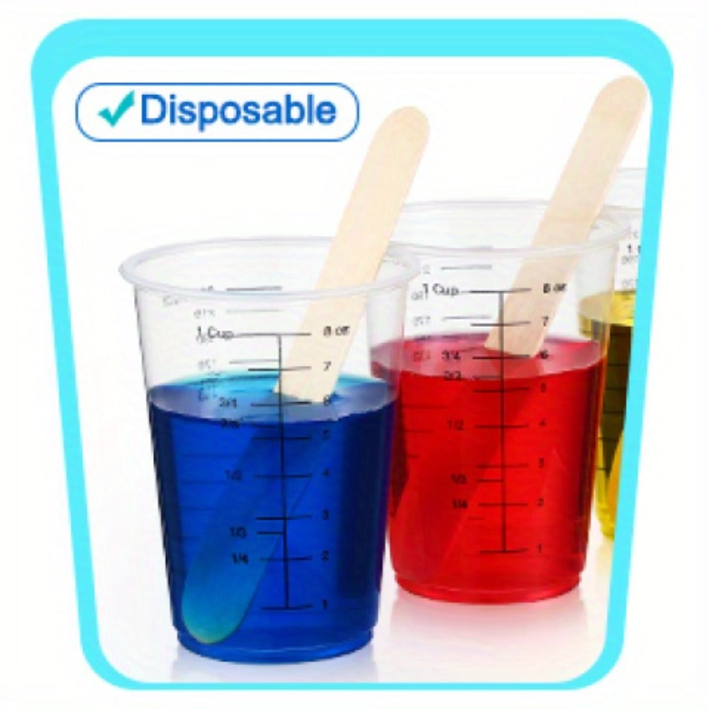 Plastic Measuring Cups with Wooden Sticks 100 Sets Clear Graduated Mixing Cups oz/ml/cc for Resin