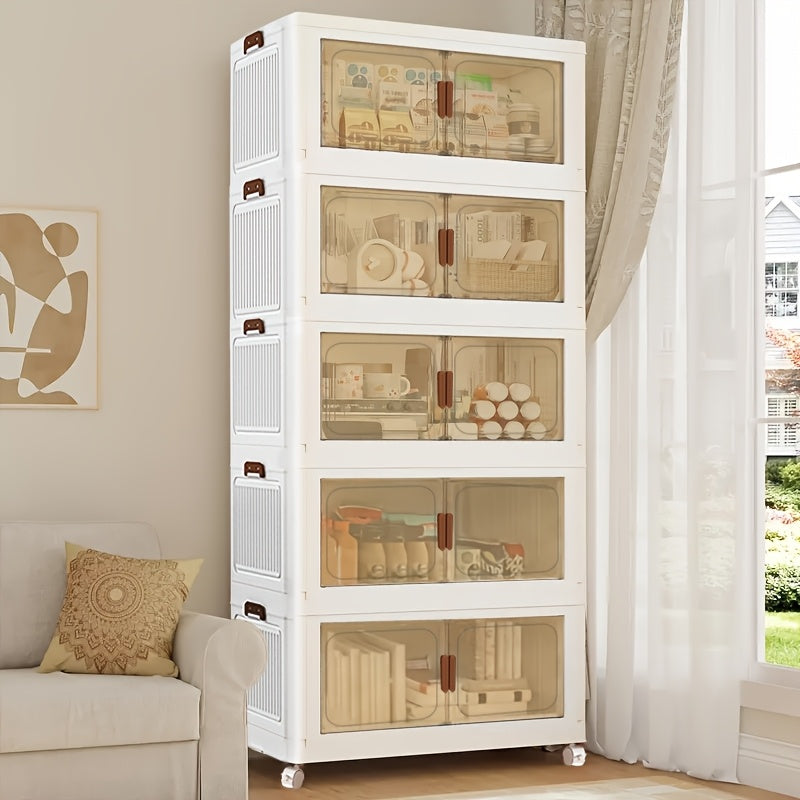 Storage Cabinet Collapsible Modular Locker with Magnetic Doors, Wheels and One to Five Layers