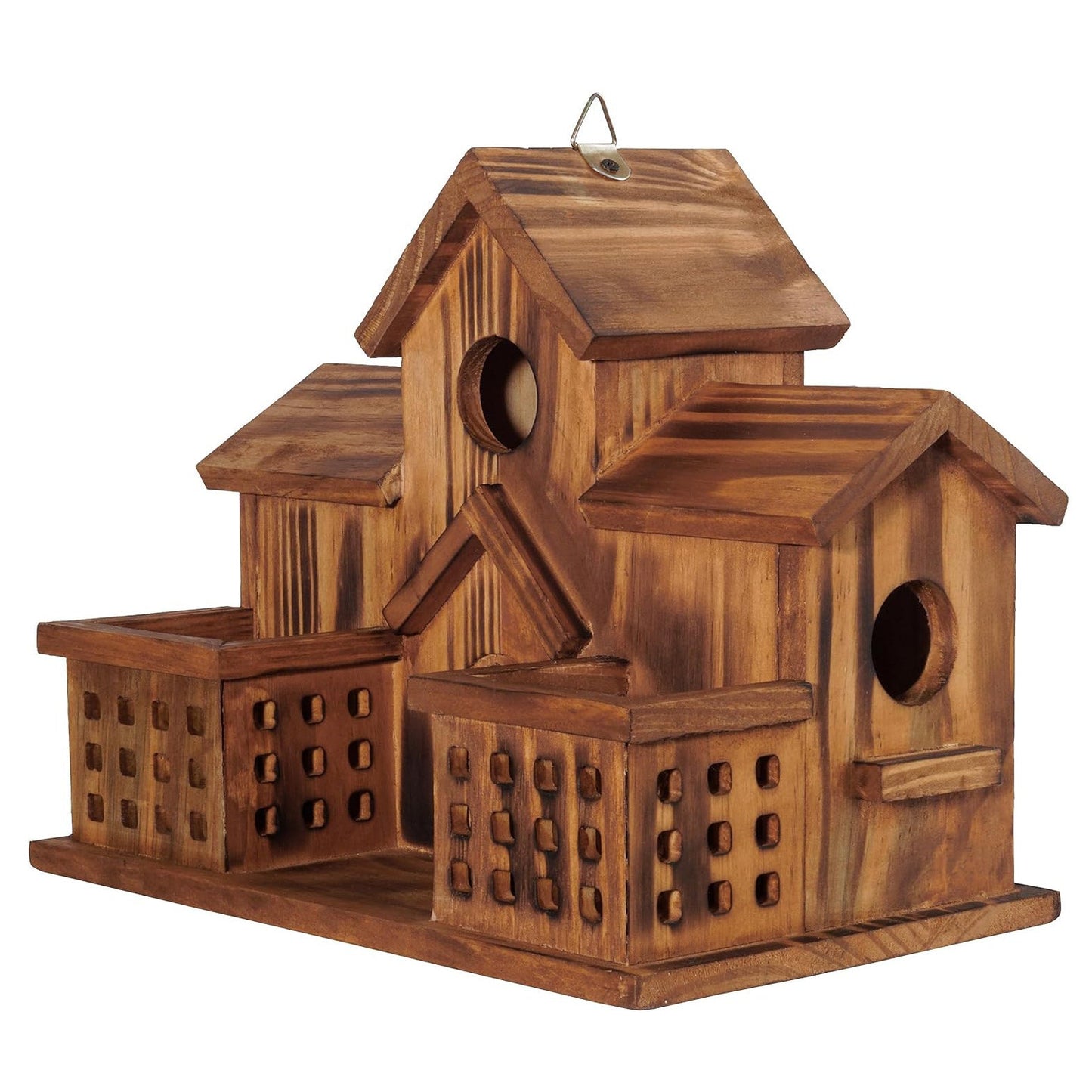 Hummingbird House Outdoor Large Birdhouse with Feeder, 3-Hole Natural Handmade Wood Bird House for Bluebird, Backyard Garden Decor